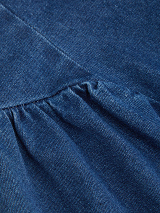 Stretch Denim Halter Neckline Washed A-line Maxi Dress