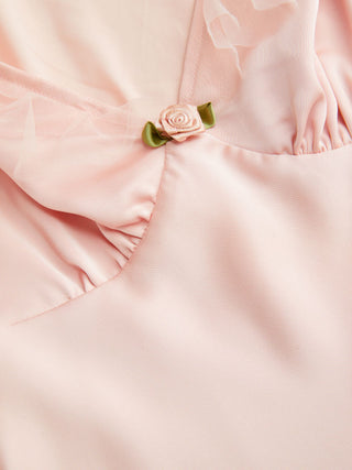 Satin Satin V-neck Ruffle Rosette Low Rise Maxi Dress For Date Wedding
