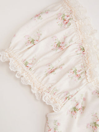 Floral Sweetheart Neckline Ruched Lace Trim Tie Front Top