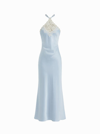 Satin Satin Halter Neckline Lace Panel Mermaid Maxi Dress For Party/Clubbing Wedding