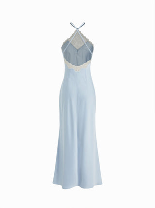 Satin Satin Halter Neckline Lace Panel Mermaid Maxi Dress For Party/Clubbing Wedding