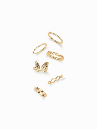 5 PCS WAVE & TWIST & BUTTERFLY RING SET For Daily Casual
