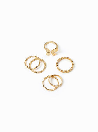 5 PCS WAVE & TWIST & BUTTERFLY RING SET For Daily Casual