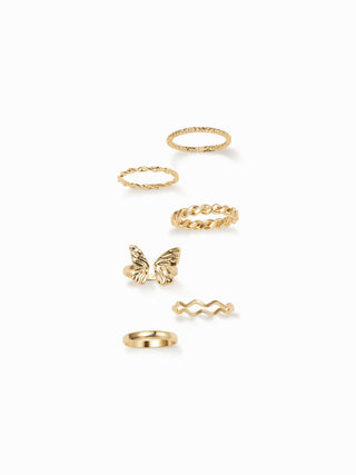 5 PCS WAVE & TWIST & BUTTERFLY RING SET For Daily Casual