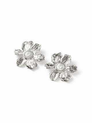 FAUX PEARL DECOR FLOWER EARRINGS