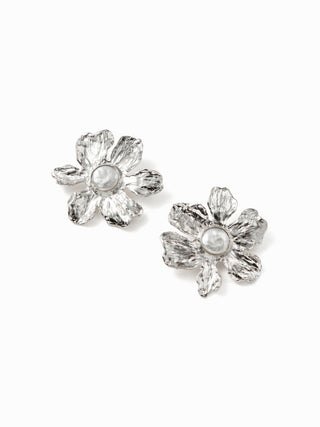FAUX PEARL DECOR FLOWER EARRINGS