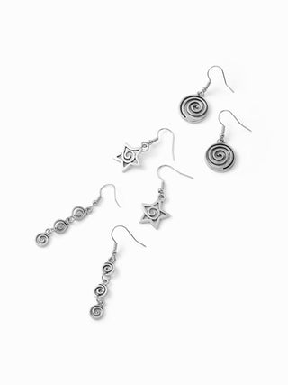 3 PAIRS SPIRAL & STAR DROP EARRINGS SET