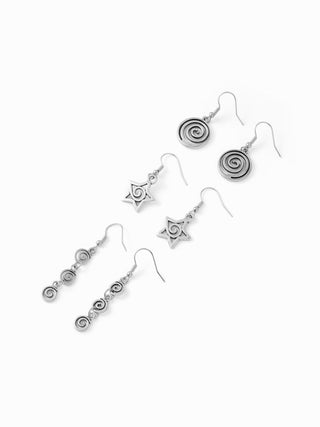 3 PAIRS SPIRAL & STAR DROP EARRINGS SET