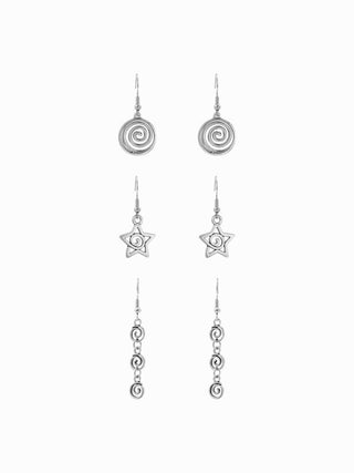 3 PAIRS SPIRAL & STAR DROP EARRINGS SET