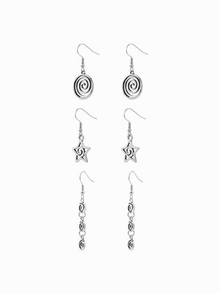 3 PAIRS SPIRAL & STAR DROP EARRINGS SET