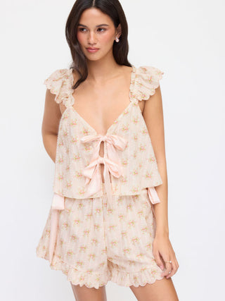 Summer Dress Summer Dresses Euro Summer beachwear swimsuits Cotton Cotton-blend Floral V-neck Bowknot Crop Top & Mid Rise Shorts Loungewear Set For Home Bedroom
