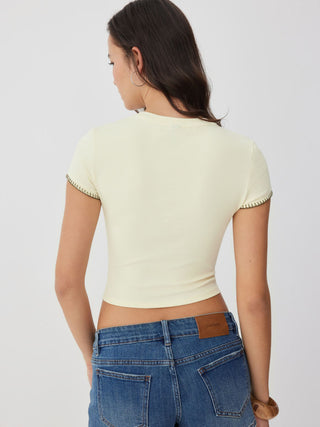 Knit Fabric Cotton-blend Nature Graphic Short Sleeve Embroidery Crop Tee For Vacation Beach