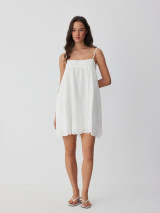 Cotton-blend Square Neck Broderie Anglaise A-line Cami Mini Dress