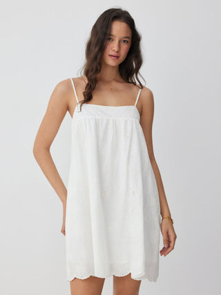 Cotton-blend Square Neck Broderie Anglaise A-line Cami Mini Dress