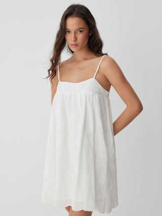 Cotton-blend Square Neck Broderie Anglaise A-line Cami Mini Dress