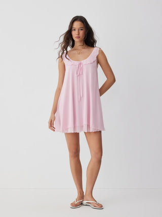 Scoop Neck Sleeveless Ruffle Bowknot Mini Nightdress