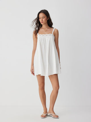 Cotton Square Neck  Eyelet Smock Mini Nightdress