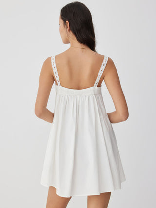 Cotton Square Neck  Eyelet Smock Mini Nightdress