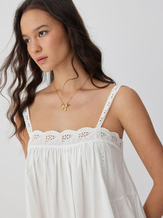 Cotton Square Neck  Eyelet Smock Mini Nightdress