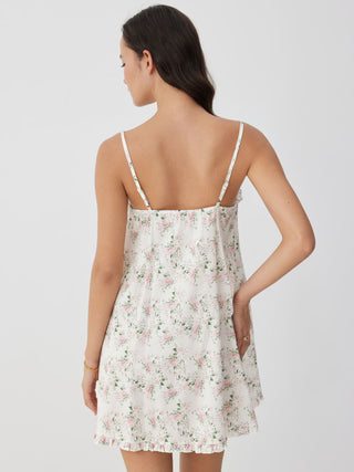 Cotton Floral Square Neck Bowknot Lace Trim Ruffle Hem Mini Nightdress