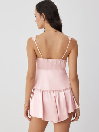 Satin Lace Trim Bowknot Tank Top & Low Rise Shorts Loungewear Set