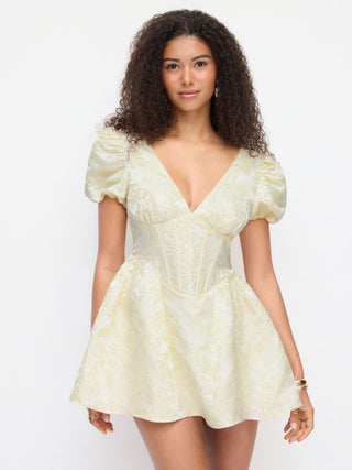 corset Jacquard Jacquard Sculptural V-neck Puff Sleeve Corset Flared Mini Dress For Party/Clubbing Wedding