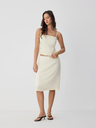 Satin Satin Lace Trim Button Cami Top & Mid Rise Midi Skirt Set For Daily Casual Date