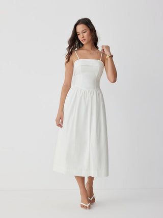 Cotton-blend Square Neck Flared Maxi Dresses