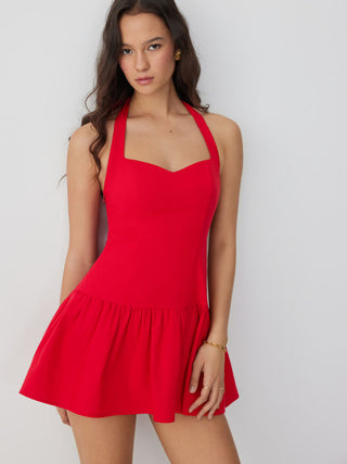 Linen-blend Halter Neckline Bowknot A-line Mini Dress