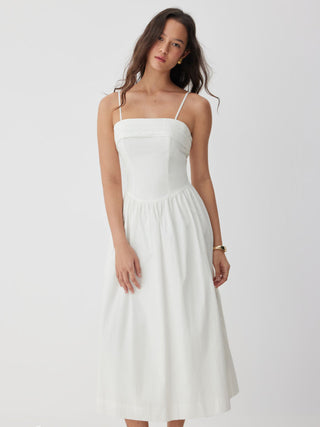 Cotton-blend Square Neck Flared Maxi Dresses
