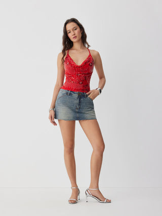 Mesh Mesh Sequin Beaded Cowl Neck Cami Top For Date Party/Clubbing