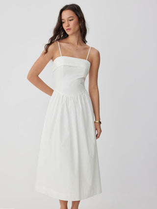 Cotton-blend Square Neck Flared Maxi Dresses