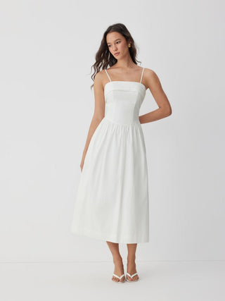 Cotton-blend Square Neck Flared Maxi Dresses