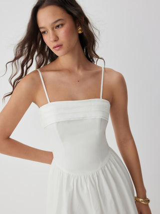 Cotton-blend Square Neck Flared Maxi Dresses