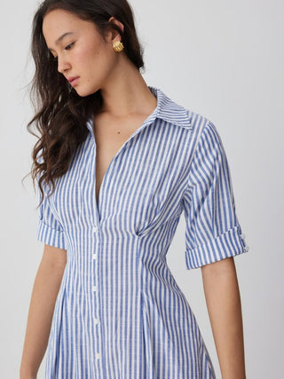 Cotton-blend Striped Mid-length Sleeve Draped Shirt Maxi Dress