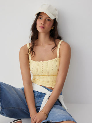 Knit Pointelle Square Neckline Cami Top