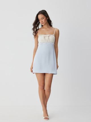 Satin High Rise Lace Trim Bowknot Cami Mini Nightdress
