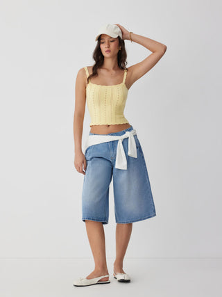 Knit Pointelle Square Neckline Cami Top