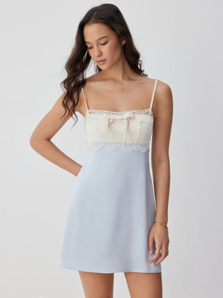 Satin High Rise Lace Trim Bowknot Cami Mini Nightdress