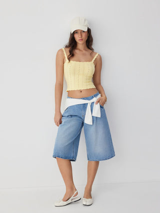 Knit Pointelle Square Neckline Cami Top