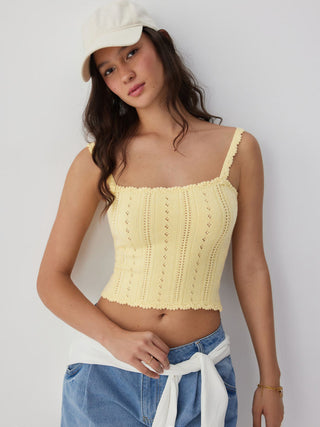 Knit Pointelle Square Neckline Cami Top