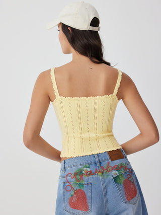 Knit Pointelle Square Neckline Cami Top