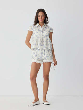 Woven Cotton-blend Floral Lace Trim Ruffle Bowknot Bloomer Micro Shorts For School Daily Casual Home