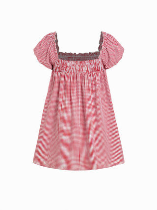 Woven Cotton-blend Gingham Shirred High Rise Mini Dress For Daily Casual