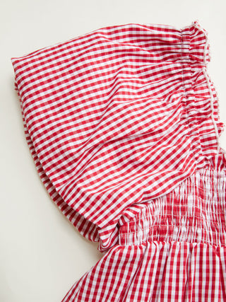 Woven Cotton-blend Gingham Shirred High Rise Mini Dress For Daily Casual