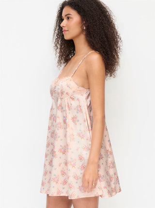 Satin Satin Floral Sweetheart Neck Lace Trim Bowknot Babydoll Mini Dress For Home Bedroom