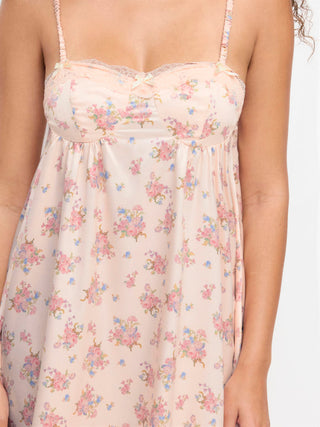 Satin Satin Floral Sweetheart Neck Lace Trim Bowknot Babydoll Mini Dress For Home Bedroom