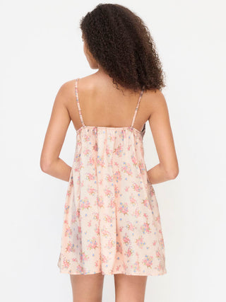 Satin Satin Floral Sweetheart Neck Lace Trim Bowknot Babydoll Mini Dress For Home Bedroom