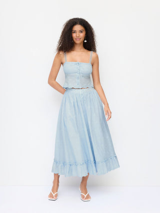 Cotton Cotton-blend Textured Lace Cami Top & Mid Rise Maxi Skirt Set For Daily Casual Vacation