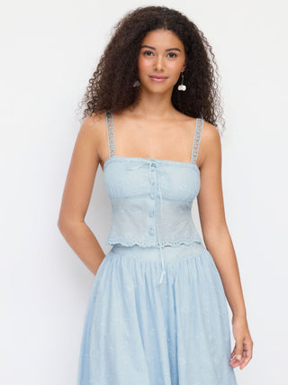 Cotton Cotton-blend Textured Lace Cami Top & Mid Rise Maxi Skirt Set For Daily Casual Vacation